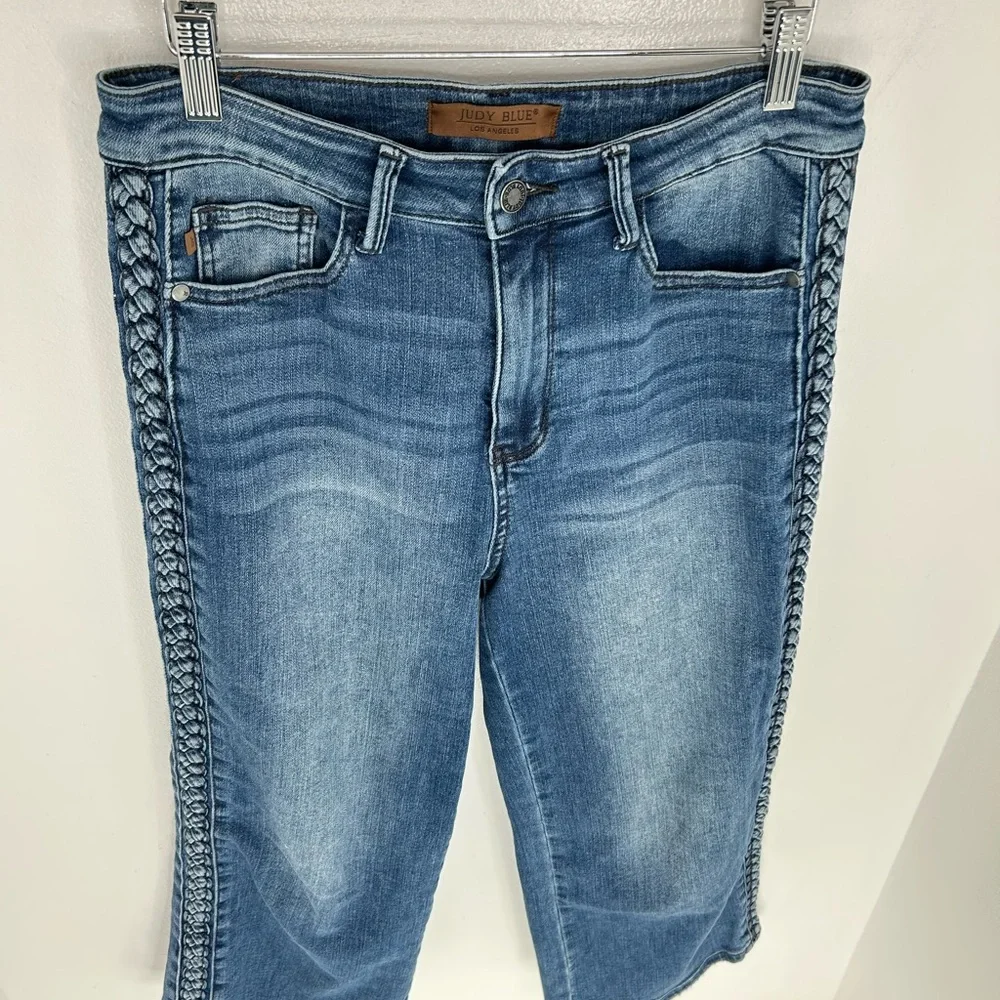 Judy Blue Wide Leg Crop Jeans Women’s 7/28 Medium Wash Braided Side 30x23.5 - Picture 5 of 14